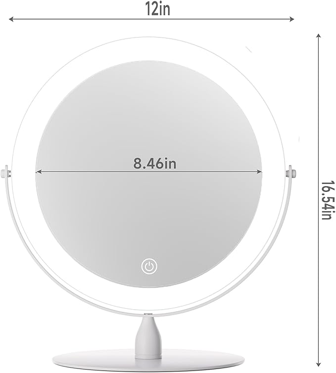 12" Extra Large Lighted Makeup Mirror, 1X/10X, 2-Sided Magnifying Mirror with 96 LEDs, 3 Color Dimmable Lights, 360° Swivel, LED Vanity Mirror, White - Great Gift