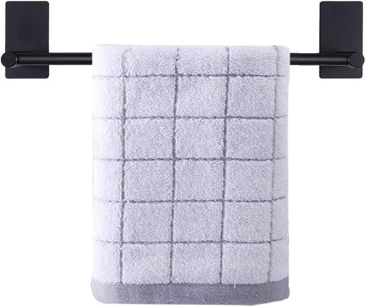 NearMoon Self Adhesive Bathroom Towel Bar- Stainless Steel Bath Wall Shelf Rack Hanging Towel Stick On Sticky Hanger Contemporary Style, NO Drilling (1 Pack, Matte Black, 12-Inch Towel Rack)