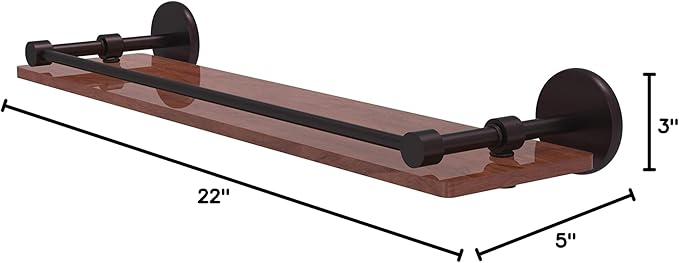 Allied Brass P1000-1-22-GAL-IRW Prestige Skyline Collection 22 Inch Solid IPE Ironwood Gallery Rail Wood Shelf, Antique Bronze