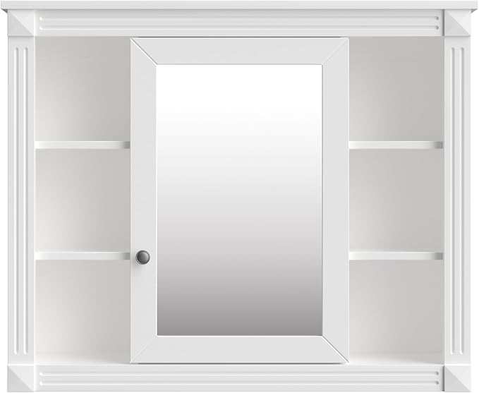 Merax Medicine Cabinet with Mirror, Wall Mount Bathroom Cabinet 35" x 28" Over Toilet Storage Cabinet Organizer with Door and Open Shelves, Mirrored Bathroom Wall Cabinet