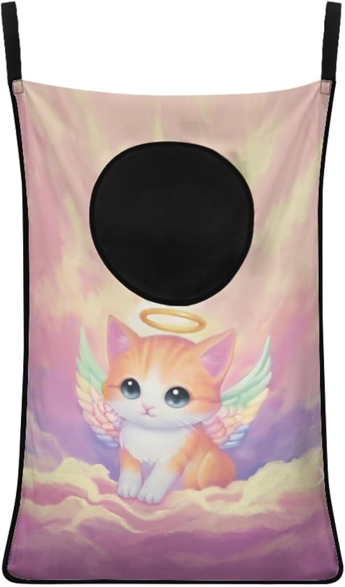 ZOUTAIRONG Cute Hanging Laundry Bag Basketball Over The Door Cartoon Cat Laundry Hamper Zipper Laundry Basket Storage Organizers for Bedroom/Bathroom/Dorm/Closet