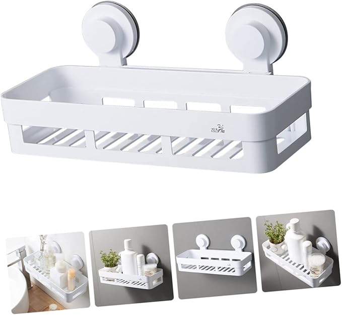 GLEAVI Wall-Mounted Bathroom Shelf Punch-Free Plastic Storage Rack Square Organizer for Bathroom White Easy to Install Space Saver for Toilets and Showers