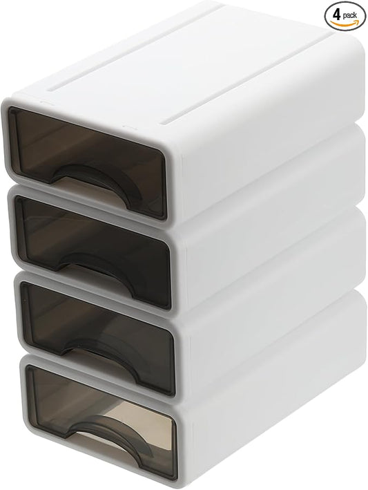 PATIKIL Small Stackable Storage Drawers, Stacking Drawers Mini Desk Bathroom Storage Organizer Cute Drawer Organizer Plastic for Desktop Office Pens Makeup Tape, 4Pcs, White