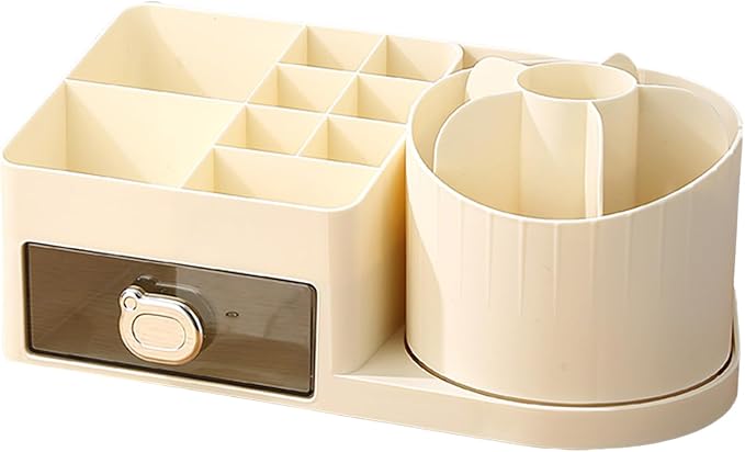 Dressing Table Organiser 360° Makeup Organiser Rotatable 2-in-1 Brush Holder Cosmetic Storage for Room Decor, Dressing Table, Bathroom and Bedroom (22.5 x 12 x 11 cm)