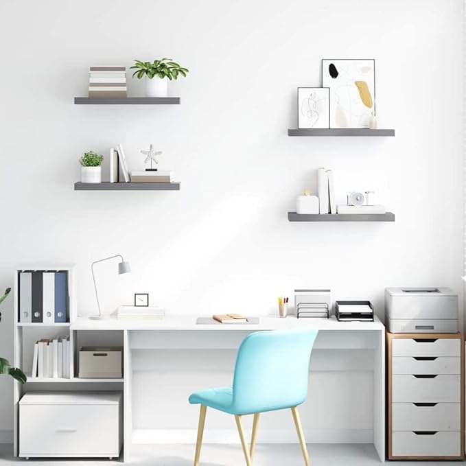 Set of 4 Grey Floating Wall Shelves, Modern Honeycomb MDF Wall Mounted Storage Shelves for Living Room, Bedroom, and Office Decor, 23.6 inch Display Ledges