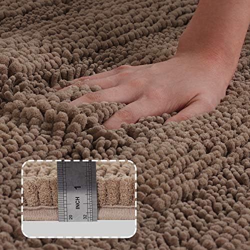 Turquoize Luxurious Shaggy Chenille Kitchen/Bath Mat Non-Slip Mat Taupe Brown Chenille Rug Striped Mat Water Absorbent Bath Rug Runner for Floor, Taupe Brown, Size 59 x 20 Inches