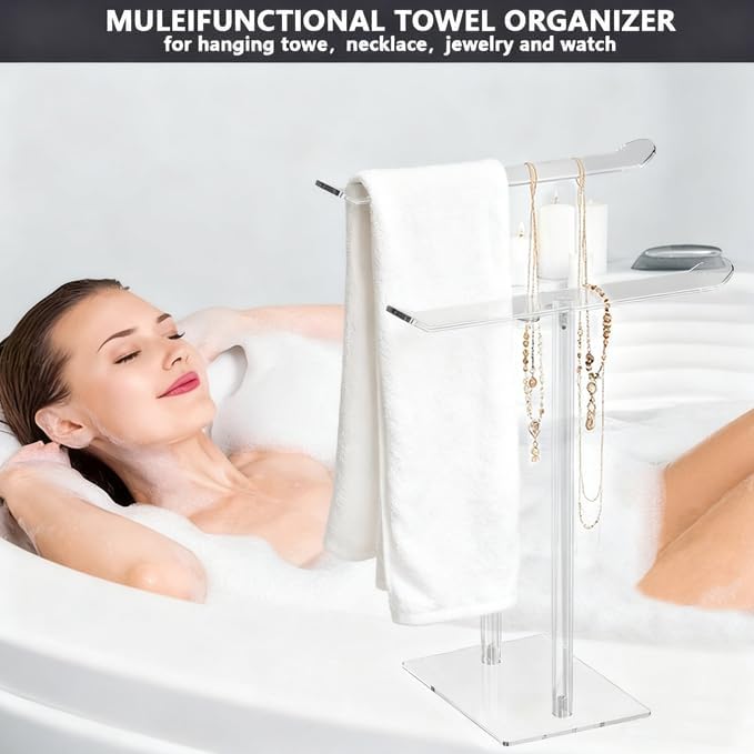 Hand Towel Holder,Acrylic Countertop Towel Stand - No-Drill Bathroom Organizer for Vanity, Easy Install Towel Holder Stand,Modern Bathroom Decor (L-2T-Shape)