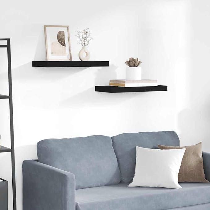 Floating Wall Shelves Set of 2, 19.7 inch Modern Display Ledge for Bedroom, Living Room, Bathroom, Black Wood Decorative Storage Rack for Books, Collectibles, Awards