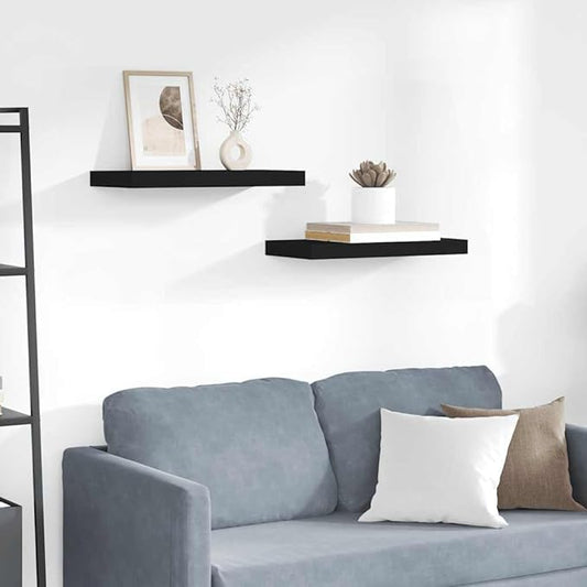 Floating Wall Shelves Set of 2, 19.7 inch Modern Display Ledge for Bedroom, Living Room, Bathroom, Black Wood Decorative Storage Rack for Books, Collectibles, Awards