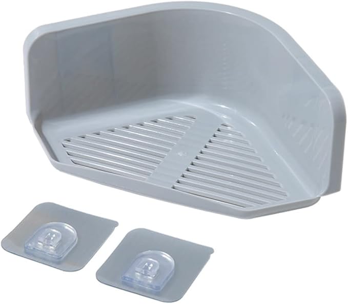 OSALADI 2sets No Punching Triangle Plastic Storage Mounted Corner Shelf for Bathroom Kitchen Grey White Durable Draining Design Easy Installation Modern Style 2pcs*2