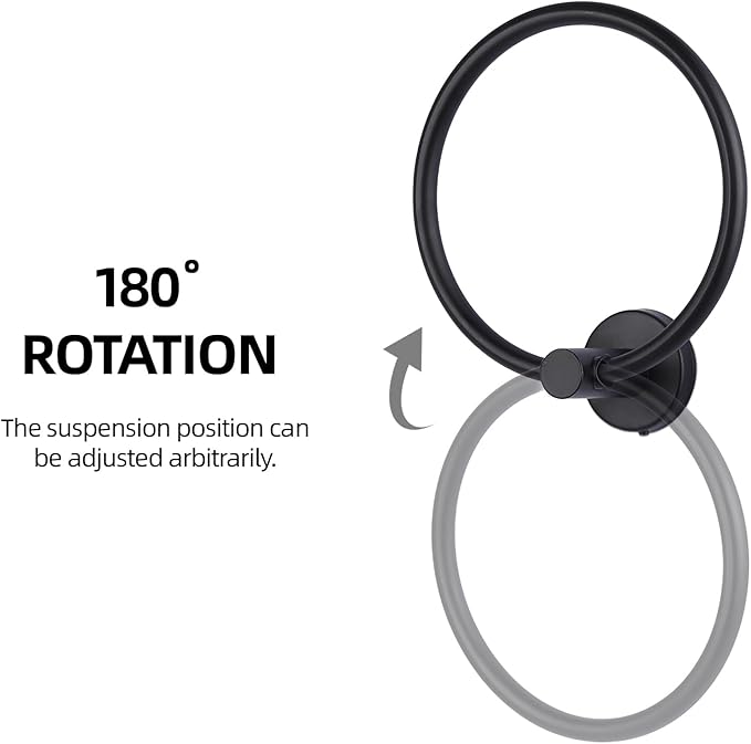 4 Pack Black Towel Ring, Stainless Steel Hand Towel Holder for Bathroom, Modern Round Towel Hanger Towel Rack Round Wall Mounted for Bath, Kitchen