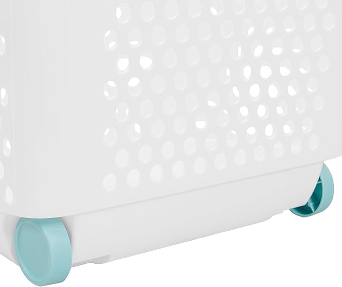 Heavy-Duty Plastic Rolling Clothes Laundry Basket with Wheels: Pop-Up Handle, Ventilated Design, Spacious 70.52 Liter (2 Bushel) Capacity, Easy to Clean - Perfect for Home or Laundry Room