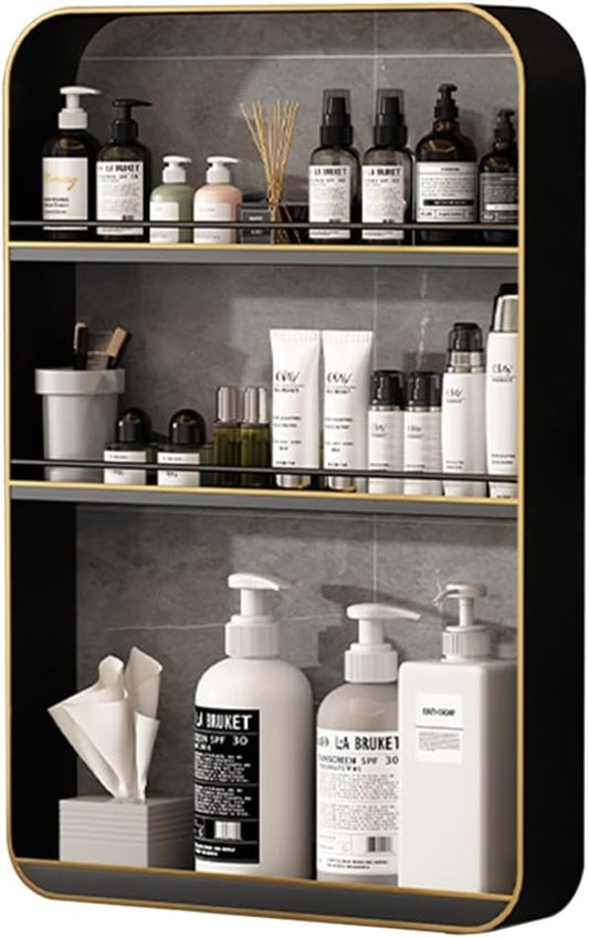 Punch- Bathroom Shelf, Wall-Mounted Makeup Organizer, Cosmetic Storage Rack, Multi-Layer Large Capacity, 10kg Load-Bearing,Black a-40 * 60cm