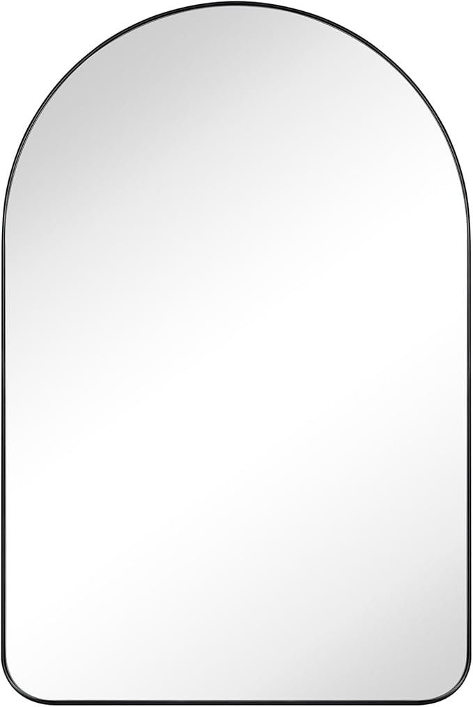 Matt Black Arched Recessed Bathroom Medicine Cabinet with Mirror Stainless Steel Metal Framed Rectangular Bathroom Cabinet with Mirror 20x30''