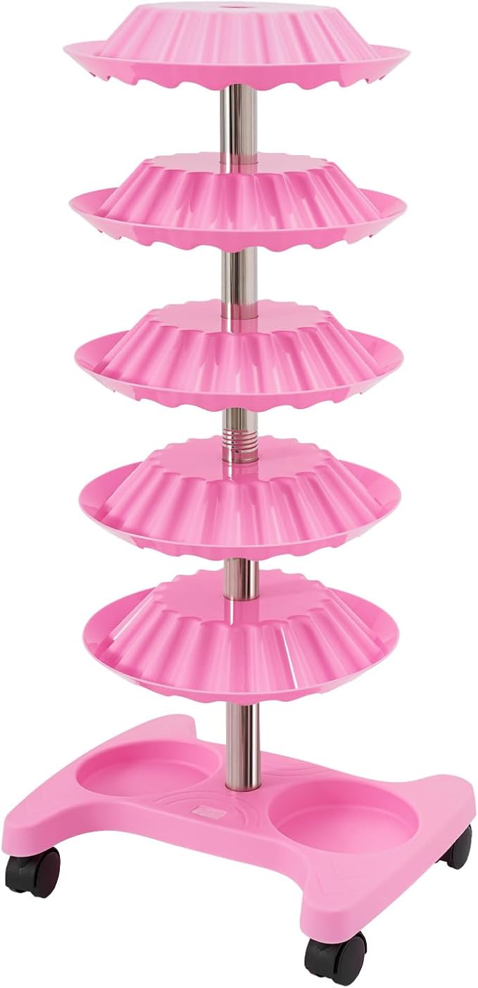 Nail Polish Trolley Organizer, 5 Tiers 360° Rotating Tray Nail Polish Spinning Rack Display Stand with Wheels, Display Rolling Cart for Spa Home Use