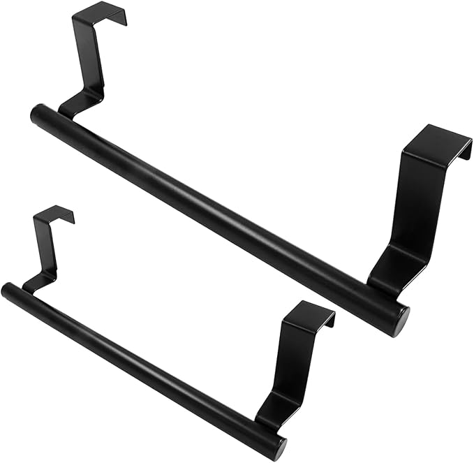 2 Pack 9 Inch Towel Holder, Black Bathroom Towel Bar Stainless Steel Hand Towel Rack, Over Cabinet Door Towel Bar for Kitchen Bathroom