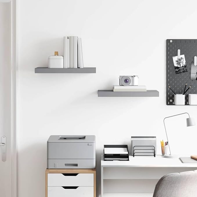 Set of 2 Floating Wall Shelves, 19.7 x 9.1 Inch Grey Honeycomb MDF Decorative Display Ledge for Living Room, Bedroom, Modern Minimalist Storage Shelving