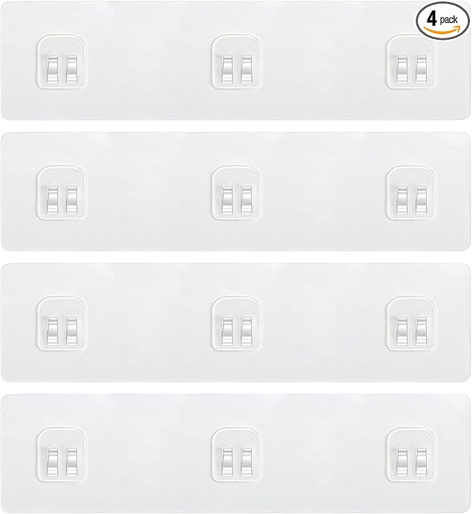 4 Pack Shower Caddy Adhesive Replacement, 3 Hooks Thick Shower Shelf Adhesive, Waterproof Shower Hooks Strips for Kitchen Racks, Bathroom Storage, Shower Basket & Soap Holder