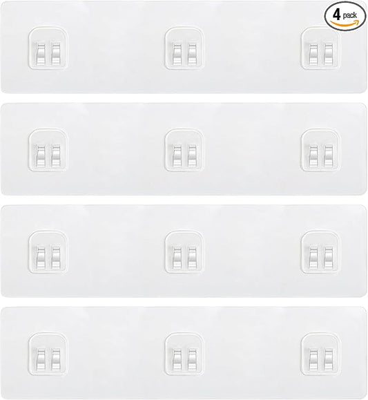 4 Pack Shower Caddy Adhesive Replacement, 3 Hooks Thick Shower Shelf Adhesive, Waterproof Shower Hooks Strips for Kitchen Racks, Bathroom Storage, Shower Basket & Soap Holder