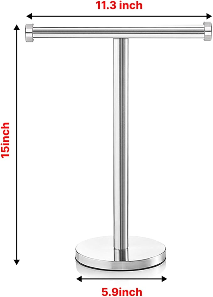 15IN Hand Towel Holder,T-Shape Hand Towel Holder Standing,Stainless Steel Hand Towel Rack for Bathroom Kitchen Countertop,Tower Bar for Kitchen Free Standing Hand Towel Rack (Silver)