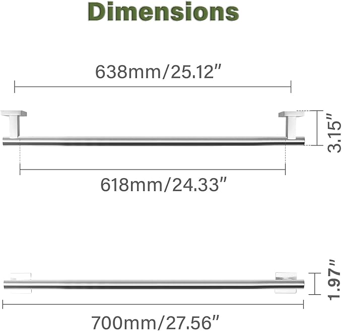 Alise Bathroom Towel Bar, 28 Inch Towel Racks for Bathroom, SUS304 Stainless Steel Hand Towel Holder Heavy Duty Towel Rack Wall Mounted Brushed Nickel Towel Bar