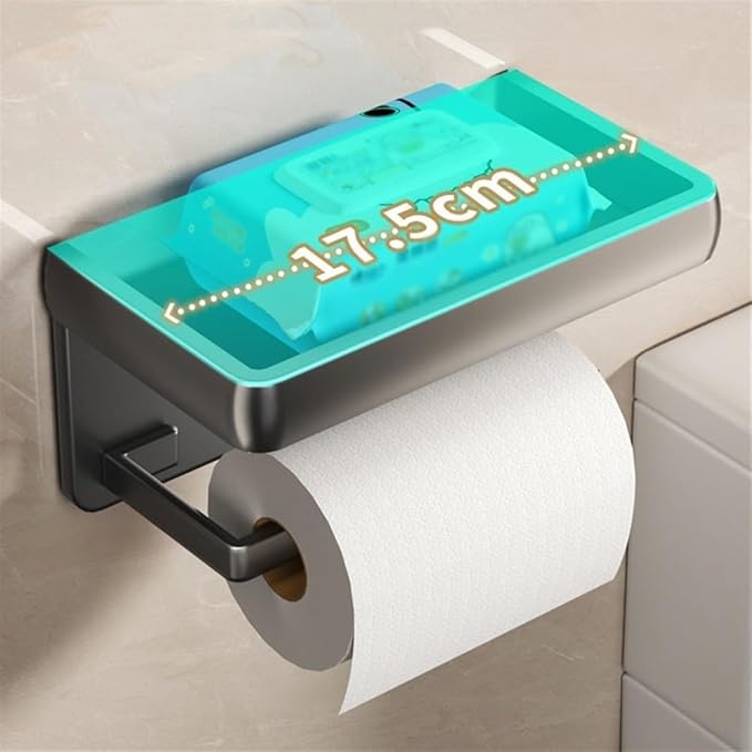 Bathroom Shelf, Toilet Paper Holder, Wall Mount Toilet Tissue Roll Holder with Shelf, Adhesive Modern Aluminum Tissue Roll Holder for Bathroom,Wall Shelves for Bathroom