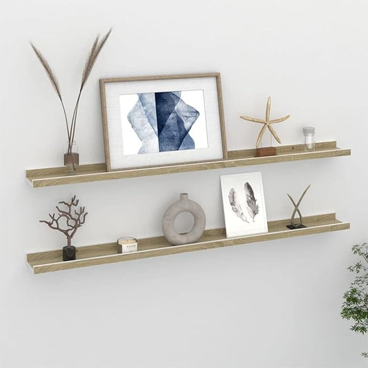 Wall Shelves 2 Pack White and Sonoma Oak 39.4 inch Floating for Living Room Bedroom Kitchen, MDF Wall Mounted Storage Shelves with 11lb Capacity Each