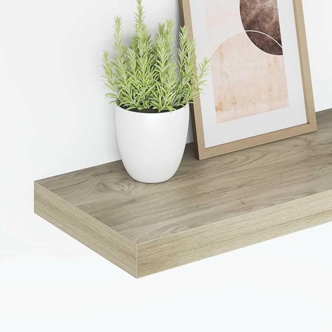 Floating Wall Shelf Oak 23.6"x9.3"x1.5", Modern Honeycomb MDF Display Shelves for Bedroom, Living Room, Bathroom, Invisible Mounting Home Decor Storage Rack