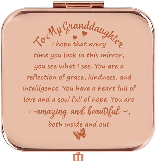 Granddaughter Gifts from Grandma,Granddaughter Gifts, Birthday Gifts for Granddaughter,to My Granddaughter Makeup Compact Mirror Rose Gold