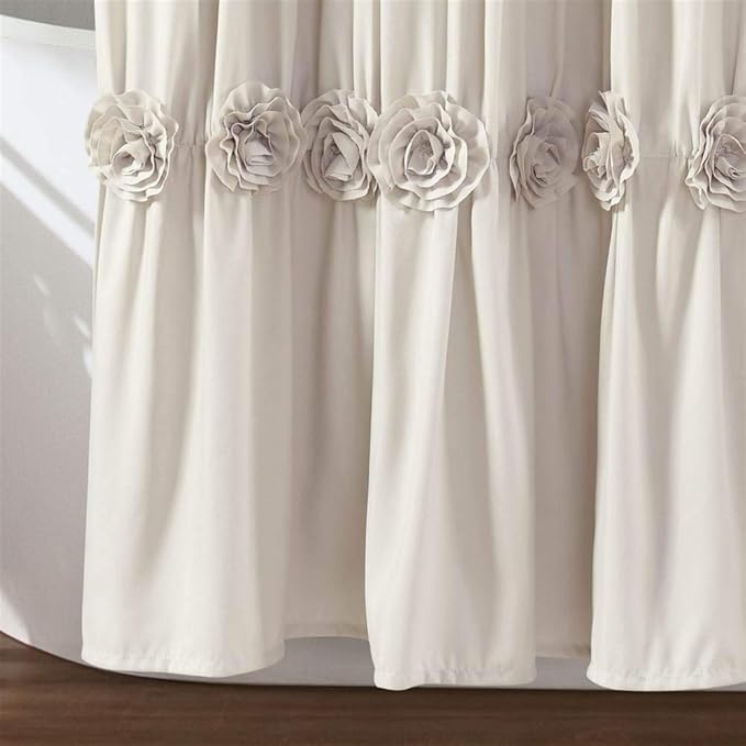 Lush Decor, Neutral Darla Shower Curtain-Ruched Floral Vintage Chic, Farmhouse Style Design, 72 x 72
