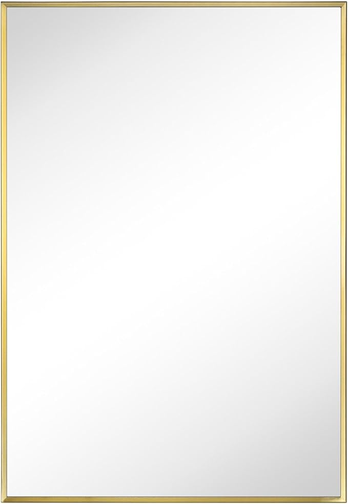 TEHOME 16.5'' x 24'' Brushed Gold Recessed and Surface Mount Bathroom Medicine Cabinet with Mirror Brushed Gold Square Cornered Metal Framed Rounded Rectangle Medicine Cabinet Mirror