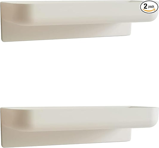 Adhesive Plastic Floating Shelf Stick on Wall Mounted Shower Caddy Shower Organizer for Bathroom Kitchen Extra Storage Needed (2pcs Short)