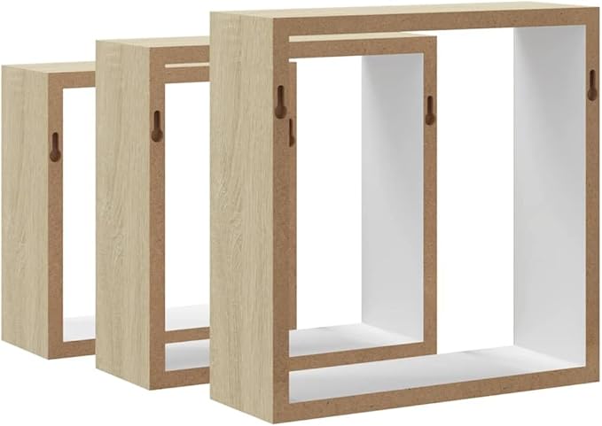Wall Cube Shelf Set of 3, Floating Shelves for Bedroom Living Room, Modern Decorative MDF Shelves in White and Sonoma Oak, Space-Saving Wall Mounted Display Storage