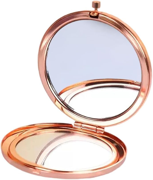 Rose Golden Compact Mirror for Purse, Double-Sided 1X/2X Magnifying, Portable Travel Makeup Mirror, Folding Mini Pocket Mirrors(Rose Gold)