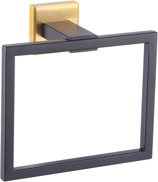 GERZWY Bathroom Hardware Hand Towel Holder SUS 304 Stainless Steel Towel Ring for Bath Kitchen Garage Heavy Duty Wall Mounted (Black & Gold) JG1906-BD