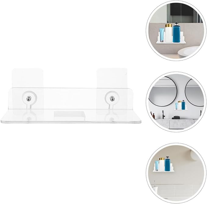Acrylic Floating Wall Shelf Bathroom Storage Rack Organizer for Toiletries Kitchen Bedroom Office Transparent Modern Mounted Display