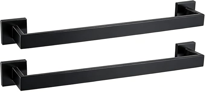 20 Inch Towel Bar 2 Pack for Bathrooms 12/16/20/24/28/32/36 Inch Stainless Steel 304 Brushed Nickel Towel Holder Modern Square Towel Rod Rustproof Wall Mount (2, Matte Black, 20 Inch)