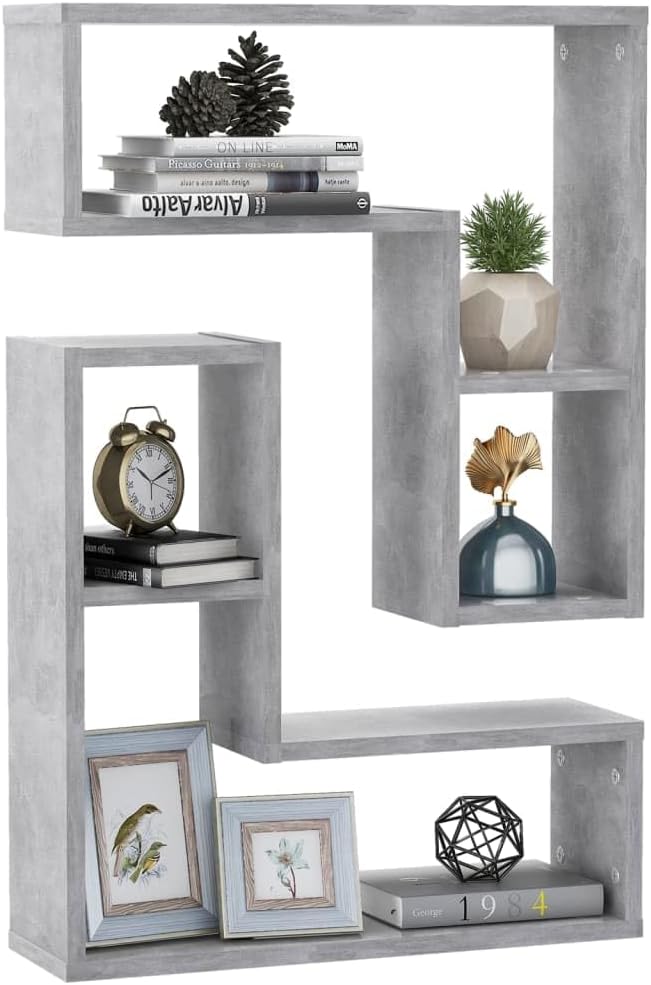 Concrete Gray Wall Shelves Set of 2 Modern Floating 19.7x5.9x19.7 Inches Engineered Wood Display Shelves for Living Room Bedroom Decor Storage Organization