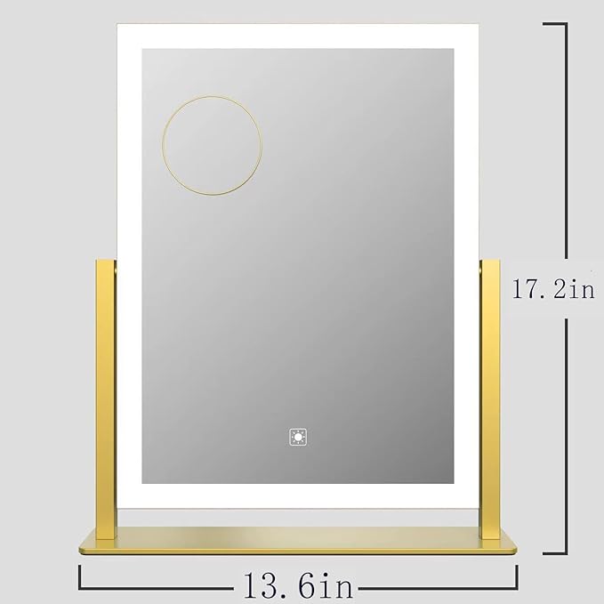 Gvnkvn Makeup Vanity Mirror with Lights 17.2" Large LED Lighted Mirror, Hollywood Make Up Mirror with Lighting, Smart Touch,Detachable 5X Magnification 360° Rotation, (Gold,Gift Box)