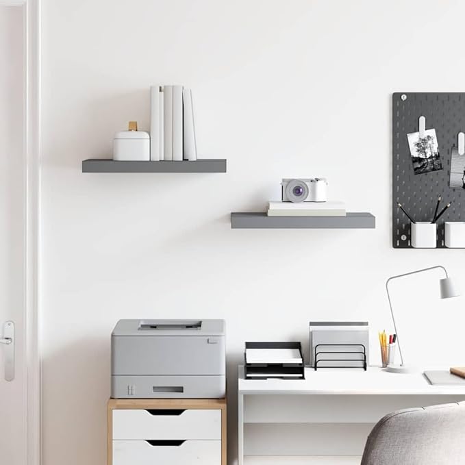 Set of 2 Floating Wall Shelves, 19.7 inch Modern Grey High Gloss Display Shelf for Living Room, Bedroom, Home Office, Durable MDF Storage Unit