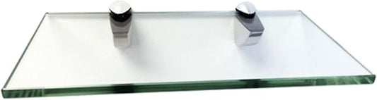 Momento Glass Shelf, 6.5" x 12" inch - 3/8 Inch Thick Clear Rectangle Shelf with 2 Free Chrome Brackets and Screws For Displacing Trophies, Awards, Pictures Frames, Paintings and Decoration Items