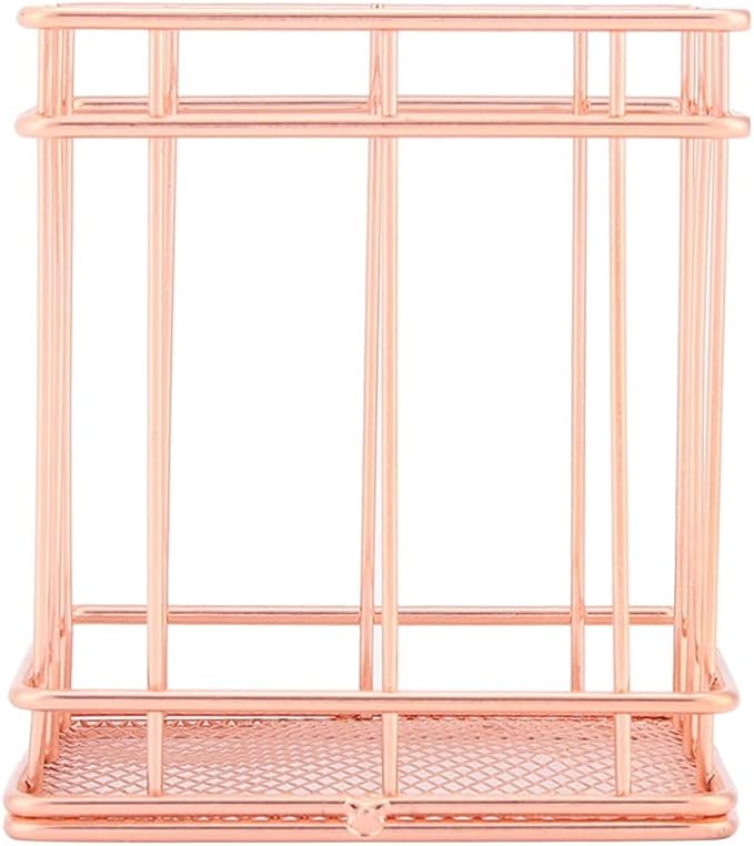 Fdit Makeup Storage Basket Organizer Rose Gold Iron Cosmetic Storage Holder Desktop Decor Household Woman Girl Lady(B)