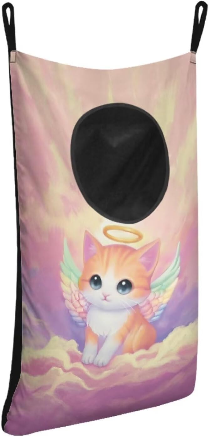 ZOUTAIRONG Cute Hanging Laundry Bag Basketball Over The Door Cartoon Cat Laundry Hamper Zipper Laundry Basket Storage Organizers for Bedroom/Bathroom/Dorm/Closet