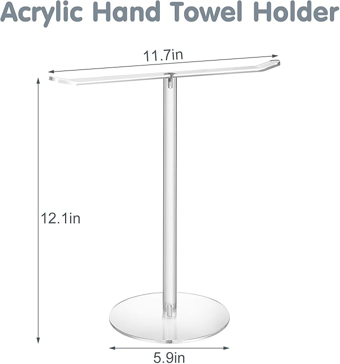 Clear Acrylic Hand Towel Holder Stand, T-Shape Free-Standing Towel Rack for Bathroom & Kitchen Countertop, Modern Minimalist Design, Simple Assembly, 2-Pack Counter Organizer