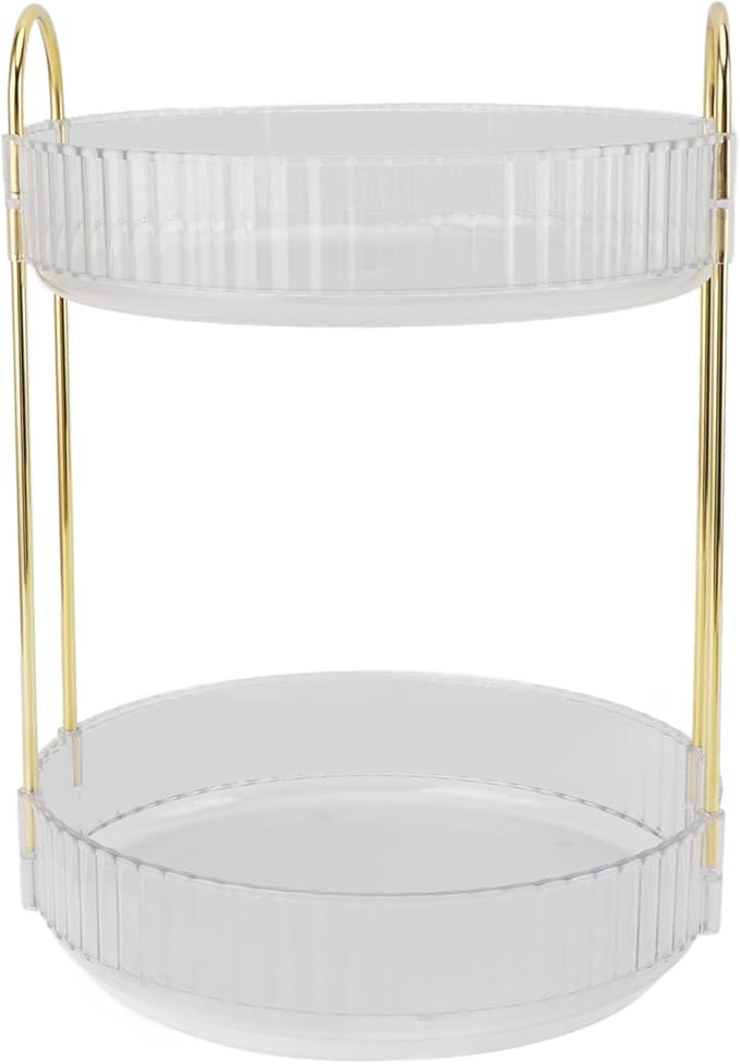 Makeup Organizer,2 Tier Makeup Rack - 360° Rotating Space Saving Cosmetic Countertop for Bedroom, Bathroom, and Kitchen - for Skincare and Beauty Products! (White)