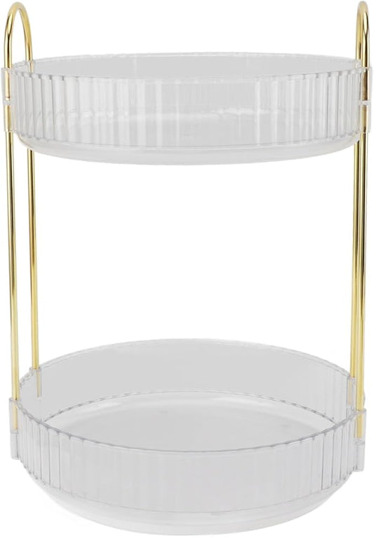 Makeup Organizer,2 Tier Makeup Rack - 360° Rotating Space Saving Cosmetic Countertop for Bedroom, Bathroom, and Kitchen - for Skincare and Beauty Products! (White)
