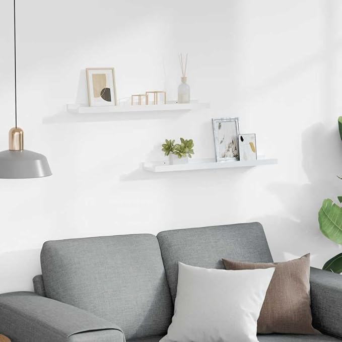 Wall Shelf Set of 2 Floating Shelves 23.6 inch High Gloss White MDF Modern Display Ledge for Bedroom Living Room Office Home Decor