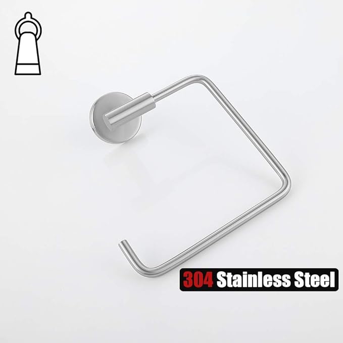 JQK Towel Ring, Stainless Steel Square Ring Towel Holder for Bathroom, 6 Inch Brushed Finished Wall Mount, TR140-BN