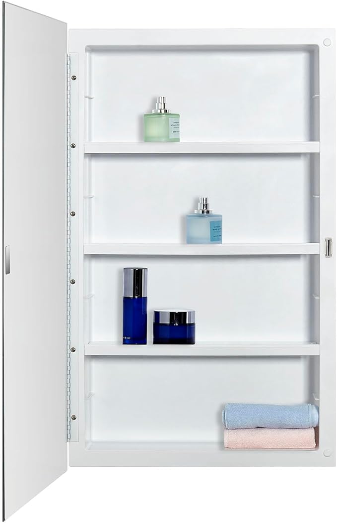 IDYLLOR Plastic Medicine Mirror Cabinet for Bathroom 16 x 26 inch, Surface and Recessed Mount