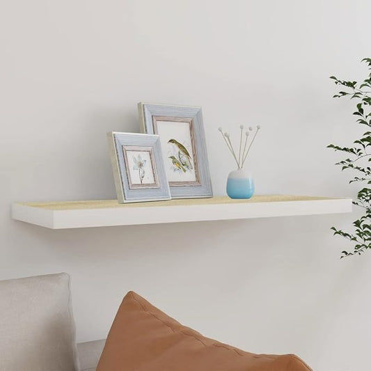 Floating Wall Shelf 31.5 inch Invisible Mounting Display Rack for Living Room Bedroom, Modern Oak White MDF Shelf with 22lb Capacity for Books Decor
